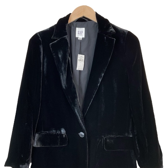 Gap Velvet Blazer Black Lightweight Notch Collar Size 2 - Picture 2 of 5